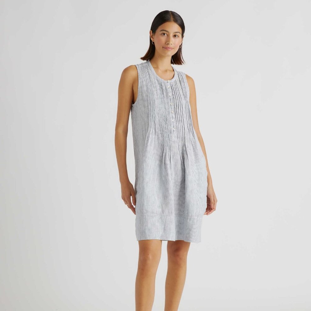 quince 100% european linen sleeveless swing dress | small